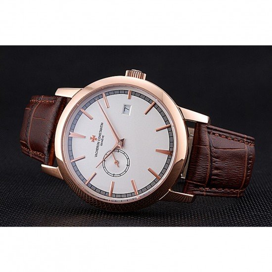 Swiss Vacheron Constantin Patrimony Contemporaine Rose Gold Case White Dial Brown Leather Bracelet 622680