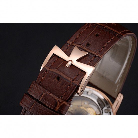 Swiss Vacheron Constantin Patrimony Contemporaine Rose Gold Case White Dial Brown Leather Bracelet 622680