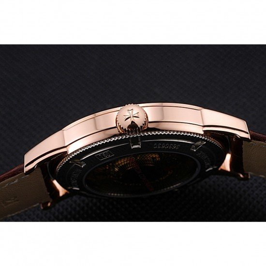 Swiss Vacheron Constantin Patrimony Contemporaine Rose Gold Case White Dial Brown Leather Bracelet 622680