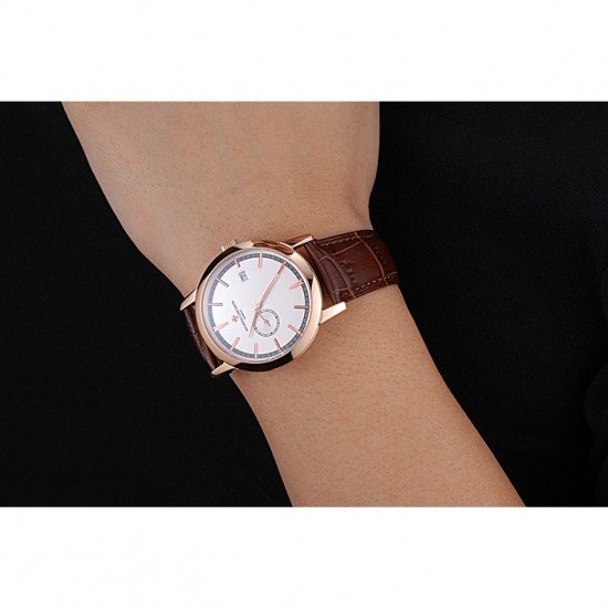 Swiss Vacheron Constantin Patrimony Contemporaine Rose Gold Case White Dial Brown Leather Bracelet 622680