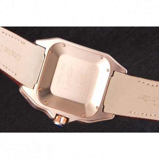 Swiss Cartier Santos Rose Gold with Brown Leather Strap 621522