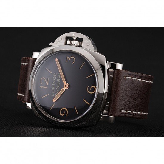 Swiss Panerai Luminor Black Dial Stainless Steel Case Brown Leather Strap 1453854