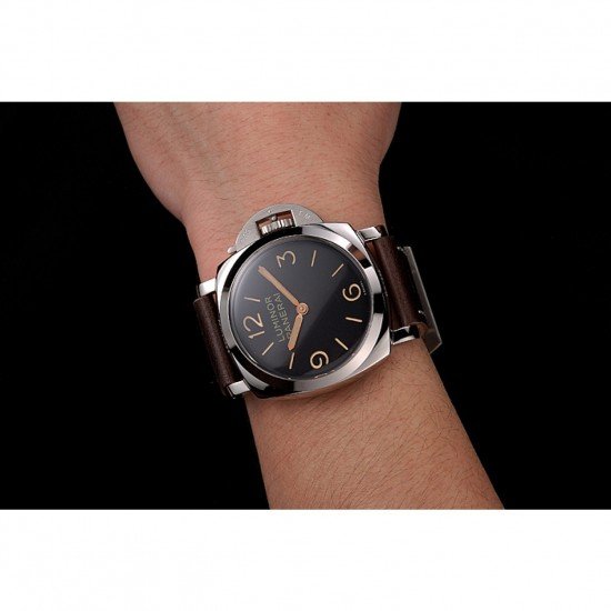 Swiss Panerai Luminor Black Dial Stainless Steel Case Brown Leather Strap 1453854