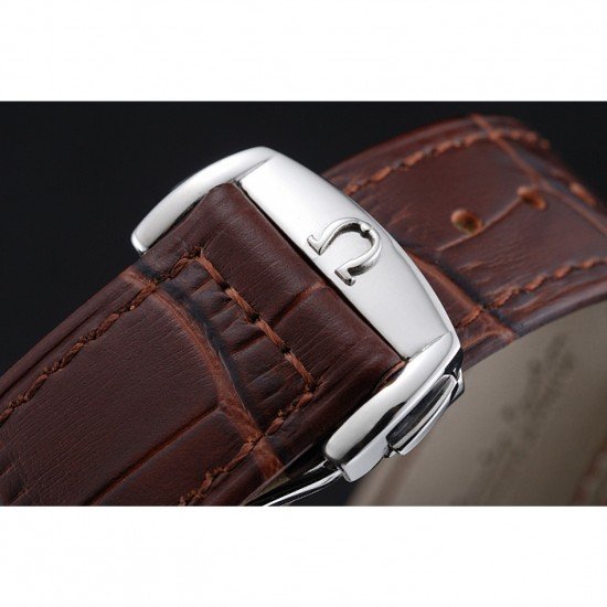 Omega De Ville Moonphase White Dial Silver Case Brown Leather Bracelet 1454226