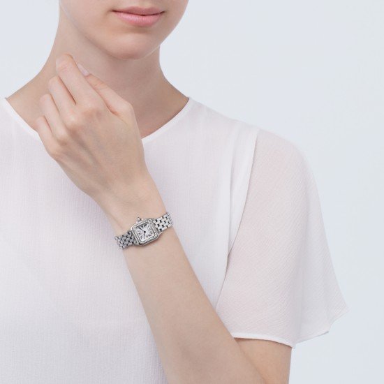 Swiss Panthère de Cartier watch, Small model, steel, diamonds