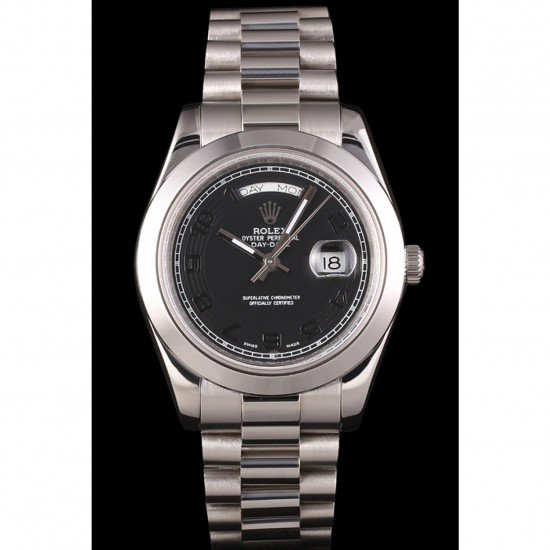 Swiss Rolex Daydate Stainless Steel Bracelet Black Dial 80294