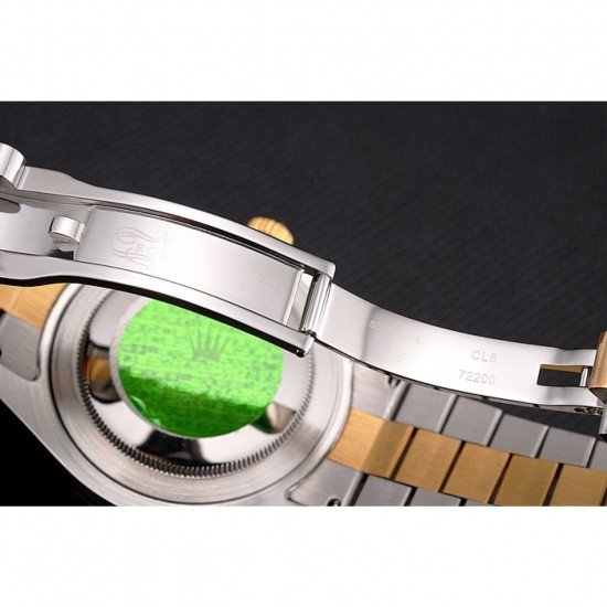 Swiss Rolex Datejust White Dial Diamond Hour Marks Gold Bezel Stainless Steel Case Two Tone Bracelet