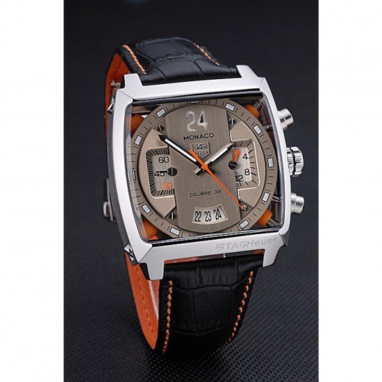 Tag Heuer Monaco 24 Calibre 36 Chronograph Gold And Beige Dial Black Leather Strap 622274