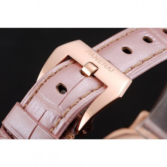 Panerai Radiomir Black Dial Diamond Bezel Rose Gold Case Pink Leather Strap 1453801