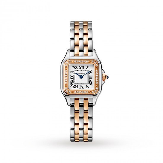 Swiss Panthère de Cartier watch, Small model, rose gold and steel, diamonds