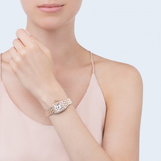 Swiss Panthère de Cartier watch, Small model, rose gold and steel, diamonds