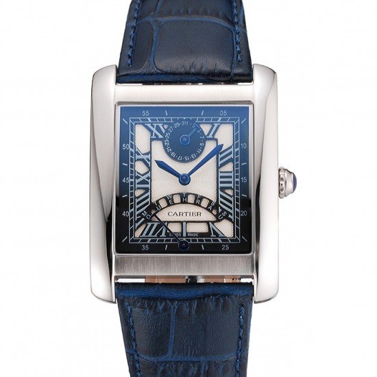 Cartier Tank White Dial Stainless Steel Case Blue Leather Strap 622762