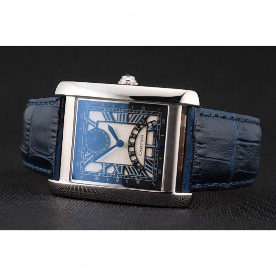 Cartier Tank White Dial Stainless Steel Case Blue Leather Strap 622762