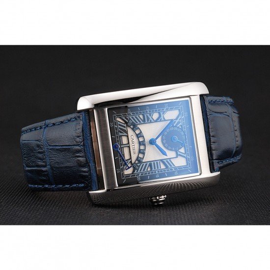 Cartier Tank White Dial Stainless Steel Case Blue Leather Strap 622762