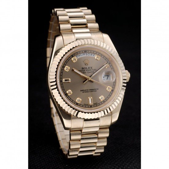 Rolex Swiss DayDate Gold Stainless Steel Ribbed Bezel Gold Dial 41997