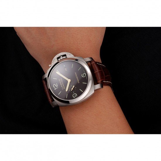 Swiss Panerai Luminor Marina 1950 3 Days Brown Dial Stainless Steel Case Brown Leather Strap
