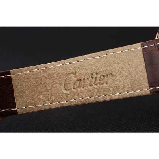 Cartier Calibre De Cartier Small Seconds White Dial Rose Gold Case Brown Leather Strap
