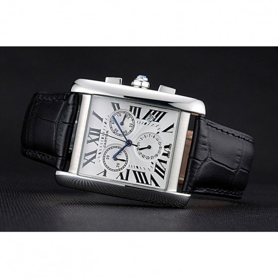 Cartier Tank MC White Dial Stainless Steel Case Black Leather Bracelet 622689