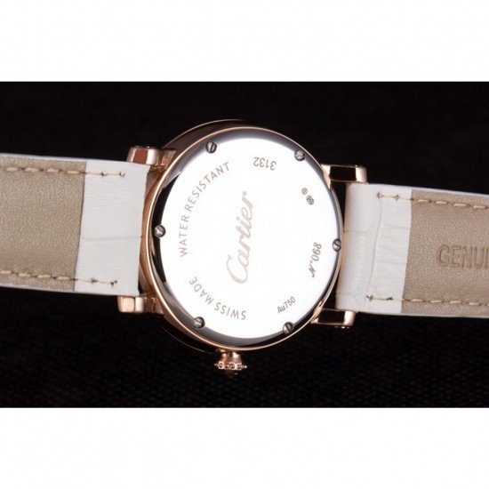 Cartier Moonphase Rose Gold Watch with White Leather Band ct254 621373