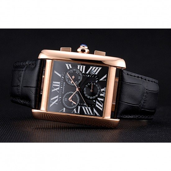 Cartier Tank MC Black Dial Gold Case Black Leather Bracelet 622694