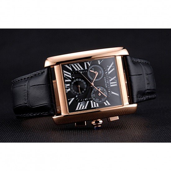 Cartier Tank MC Black Dial Gold Case Black Leather Bracelet 622694