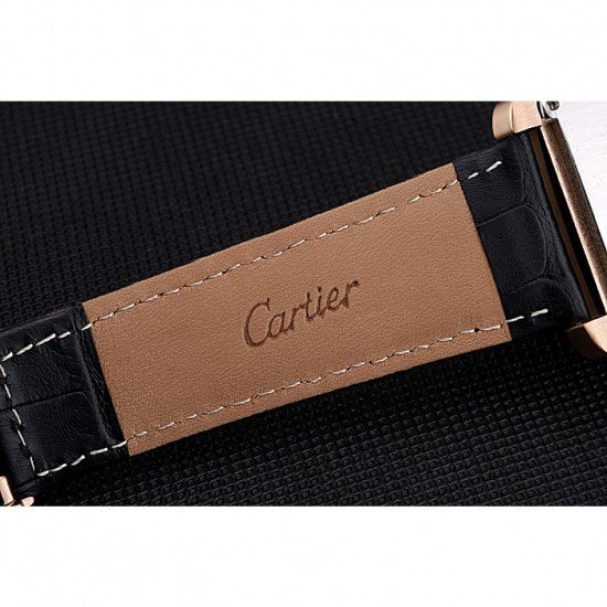 Cartier Tank MC Black Dial Gold Case Black Leather Bracelet 622694