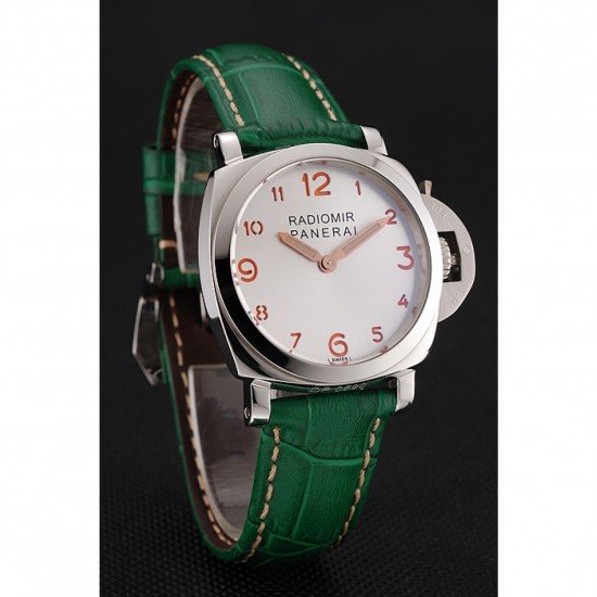 Panerai Radiomir White Dial Stainless Steel Case Green Leather Strap 1453804