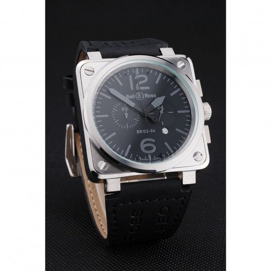 Bell and Ross BR 03-94 Black Dial Silver Case Black Leather Strap