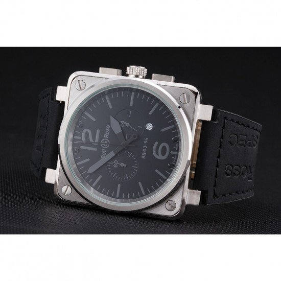 Bell and Ross BR 03-94 Black Dial Silver Case Black Leather Strap