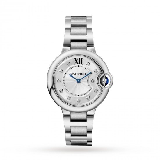 Swiss Ballon Bleu de Cartier watch, 33 mm, steel, diamonds