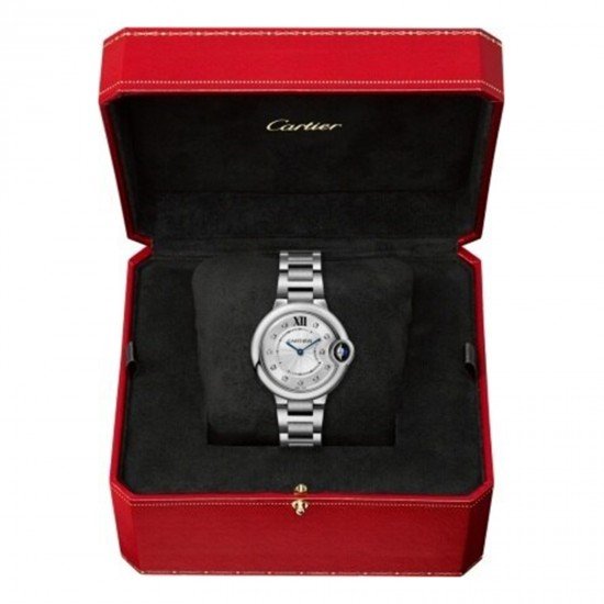 Swiss Ballon Bleu de Cartier watch, 33 mm, steel, diamonds