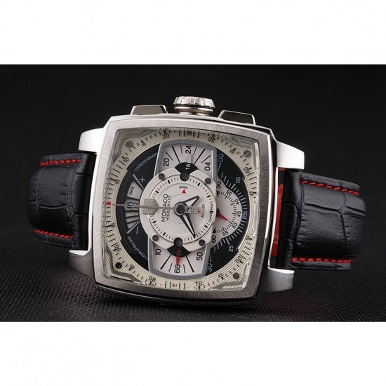 Tag Heuer Monaco Black Perforated Leather Strap White Dial 80306