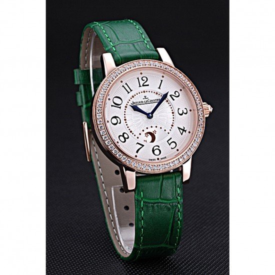 Jaeger LeCoultre Rendez-Vous White Dial Green Leather Strap 622085