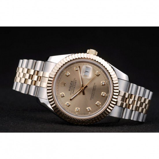 Rolex DateJust Gold Stainless Steel Ribbed Bezel Goldish Dial 41978