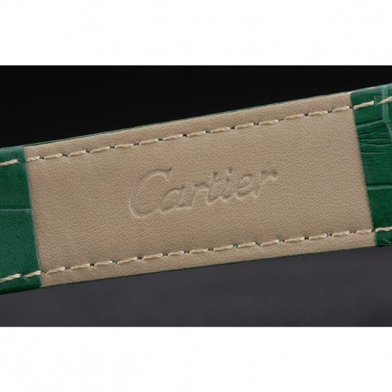 Cartier Tank Anglaise 30mm White Dial Gold Case Green Leather Bracelet