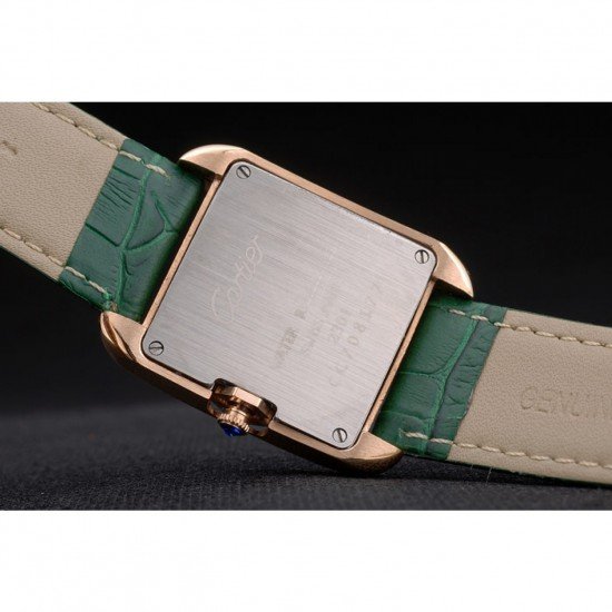 Cartier Tank Anglaise 30mm White Dial Gold Case Green Leather Bracelet