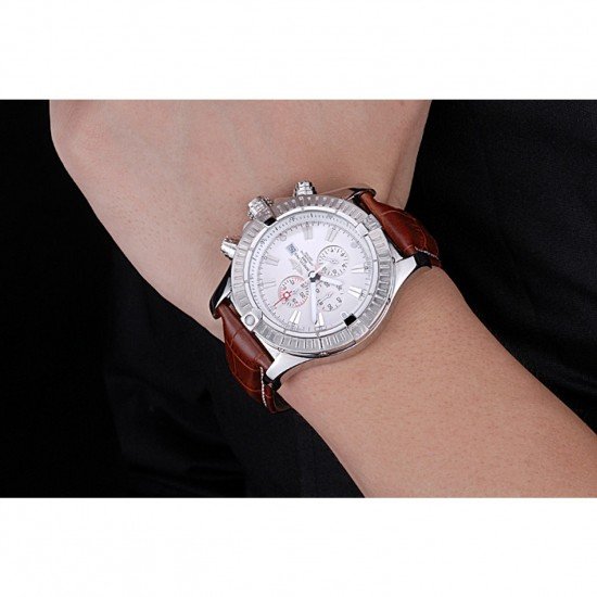 Breitling Chronomat Evolution White Dial Brown Leather Bracelet 622517
