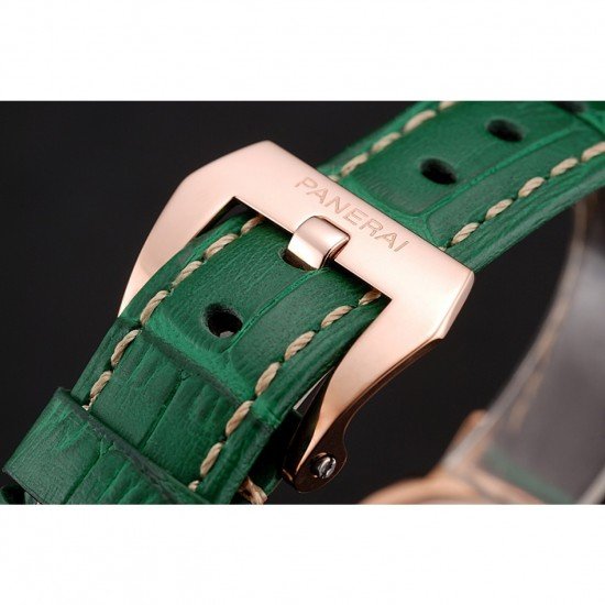 Panerai Radiomir White Dial Diamond Bezel Rose Gold Case Green Leather Strap 1453803