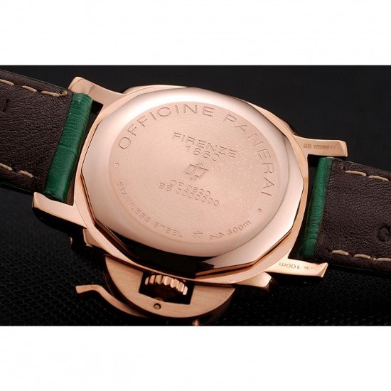 Panerai Radiomir White Dial Diamond Bezel Rose Gold Case Green Leather Strap 1453803