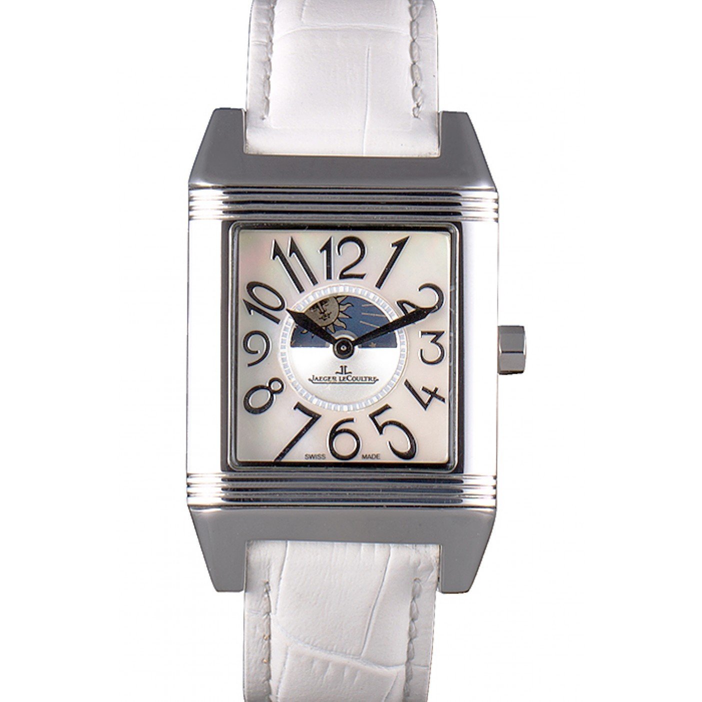 Jaeger le Coultre Reverso Squadro Lady White Leather Strap Pearl Dial 41970