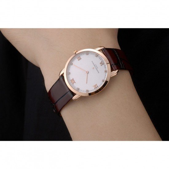 Vacheron Constantin Silver Dial Rose Gold Case Rich Maroon Bracelet