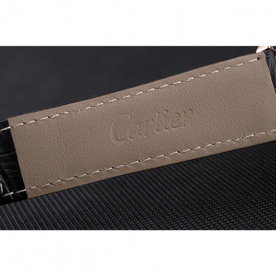 Cartier Ronde Louis Cartier White Dial Gold Case Black Leather Strap