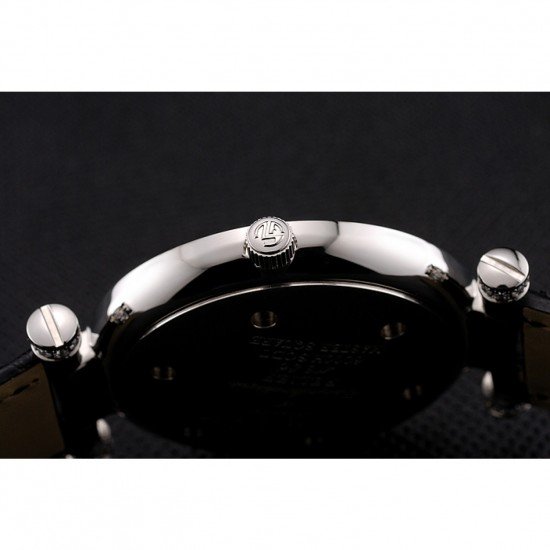 Franck Muller Double Mistery Ronde Black Dial Stainless Steel Case Black Leather Strap