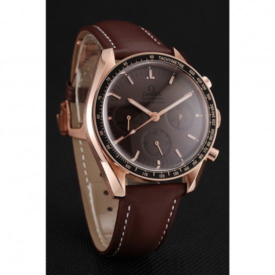 Swiss Omega Speedmaster Professional Brown Dial Gold Case Brown Leather Bracelet 1453939