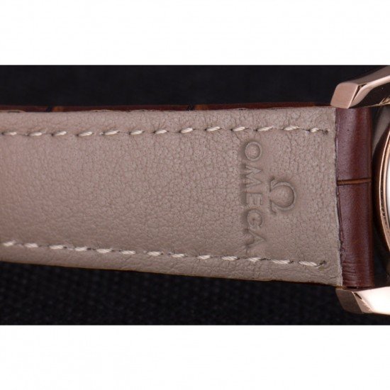 Omega DeVille Rose Gold Bezel with White Dial and Brown Leather Strap 621570
