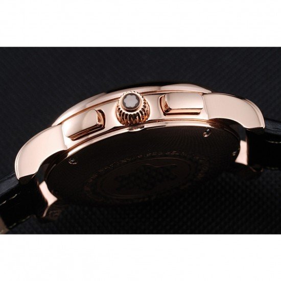 Montblanc Chronograph Black Dial Black Leather Bracelet Rose-Gold Case 1454110