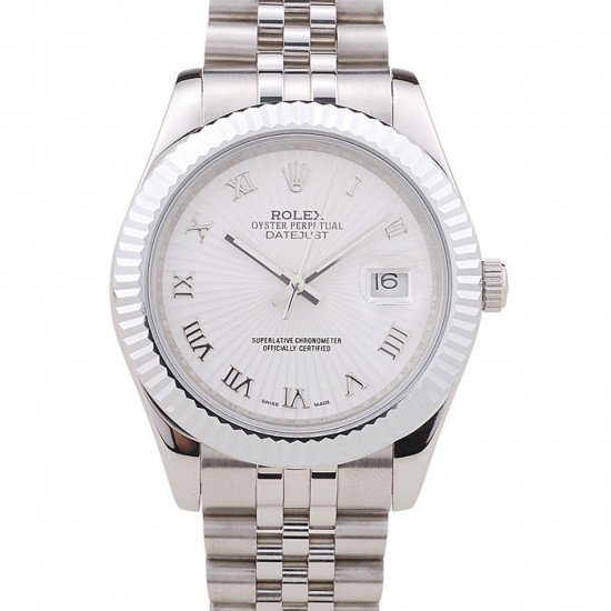 Rolex Datejust White Radial Dial Ribbed Bezel 7478