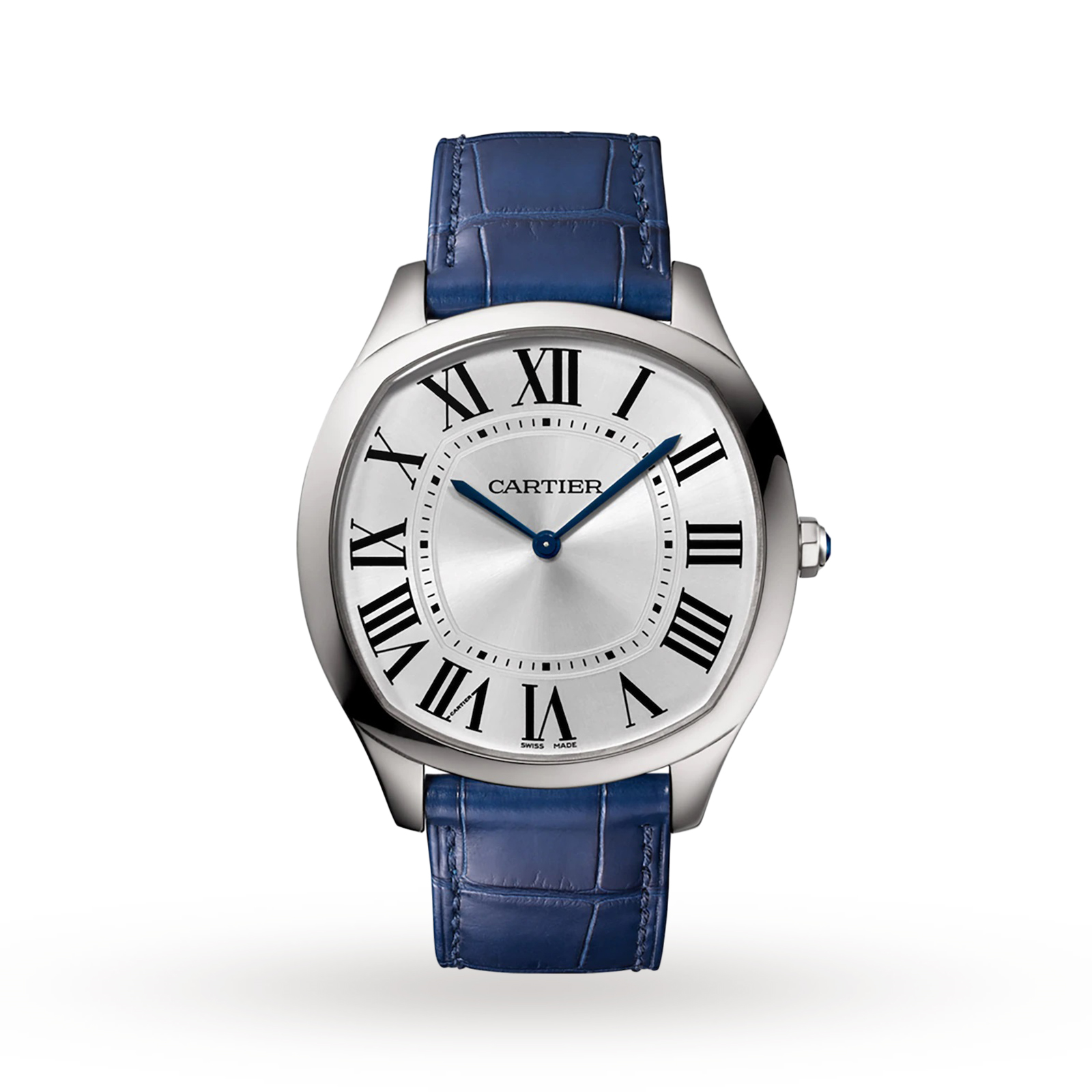Swiss Drive de Cartier Extra-Flat watch, Steel, leather