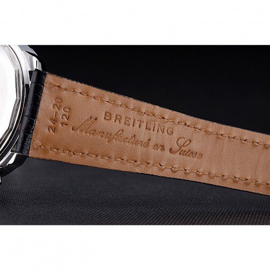 Breitling Transocean Chronograph Unitime Black Dial Stainless Steel Case Black Leather Bracelet 622242