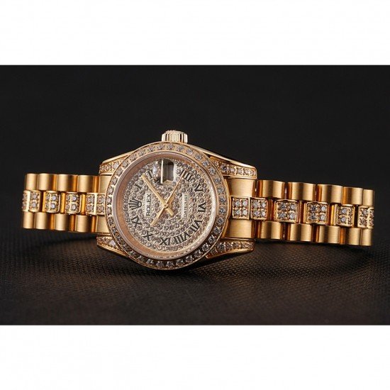 Swiss Rolex DayJust Diamond Pave Dial Gold Diamond Bracelet 1453955